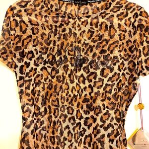 BABY PHAT Black Leopard-Print Mesh T-Shirt/Top - very cute and stretchy!